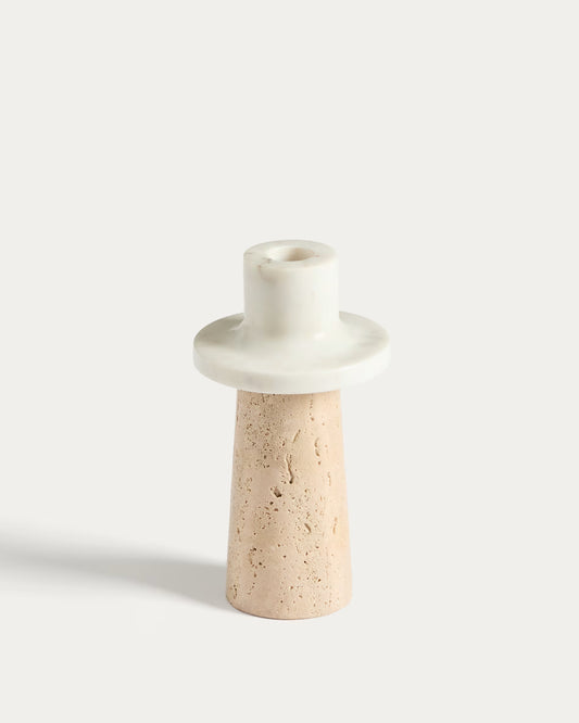 Candelabro Zalvori in marmo bianco e travertino 18 cm