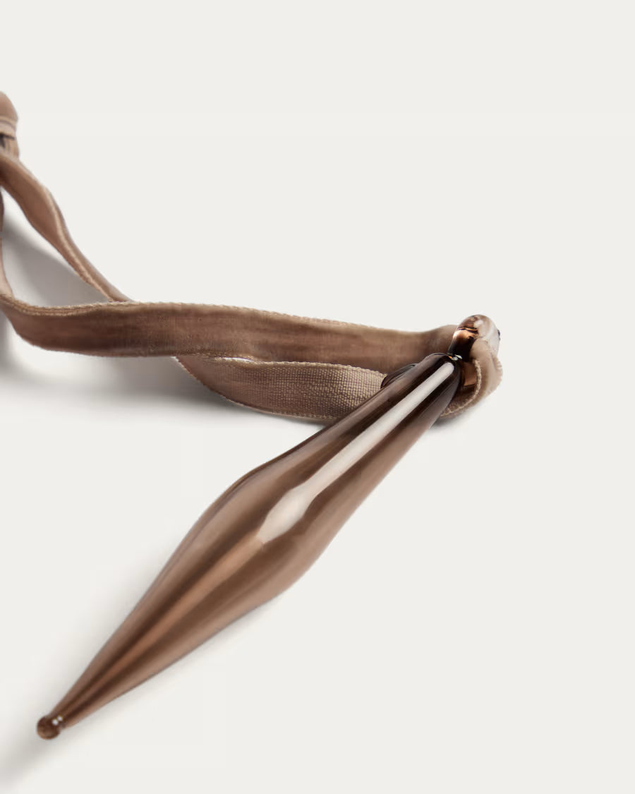 Set Isven di 2 ornamenti da appendere in vetro riciclato marrone 10 cm