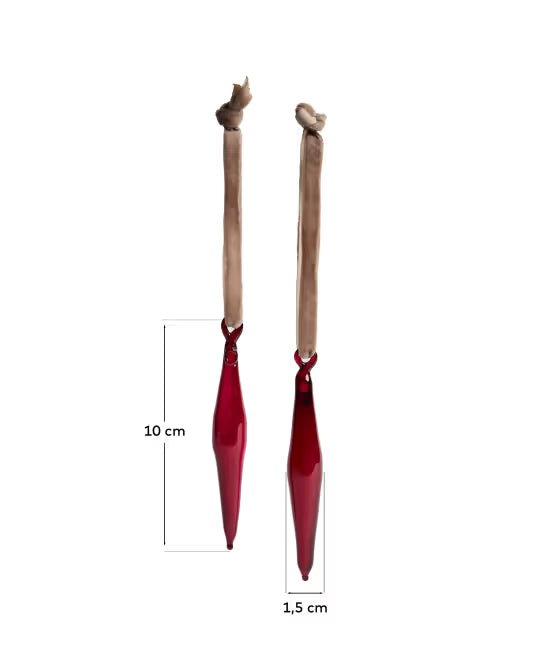 Set Isven di 2 ornamenti da appendere in vetro riciclato rosso 10 cm