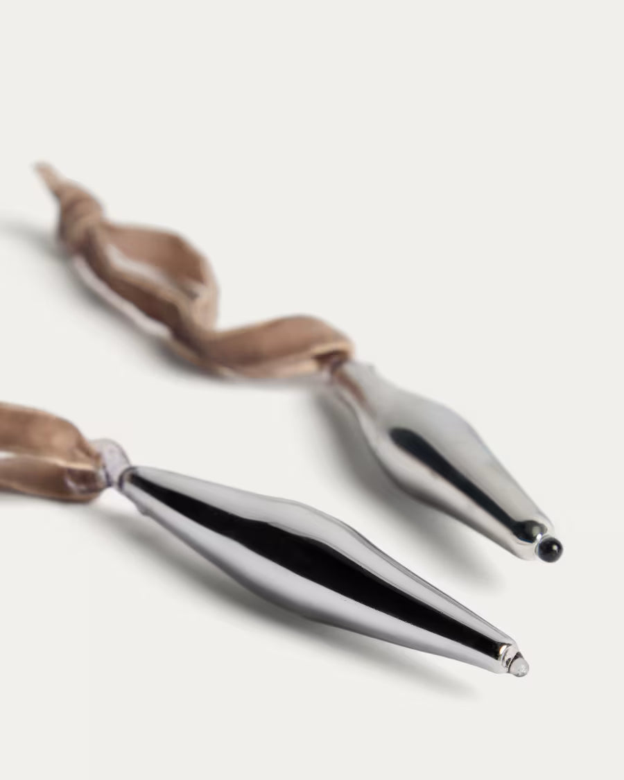 Set Isven di 2 ornamenti da appendere in vetro riciclato argentato 10 cm