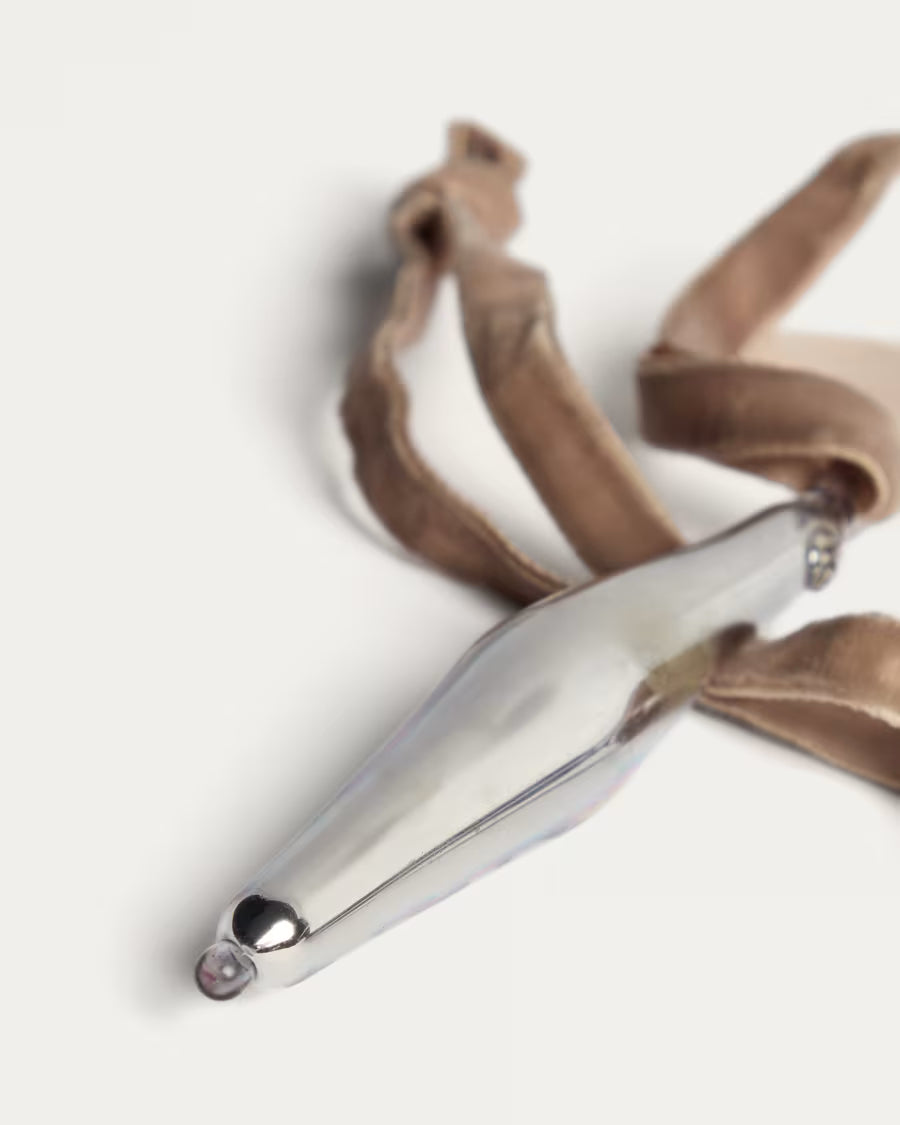 Set Isven di 2 ornamenti da appendere in vetro riciclato argentato 10 cm