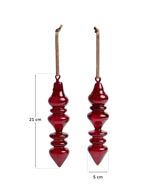 Set Lioren di 2 ornamenti da appendere in vetro riciclato rosso