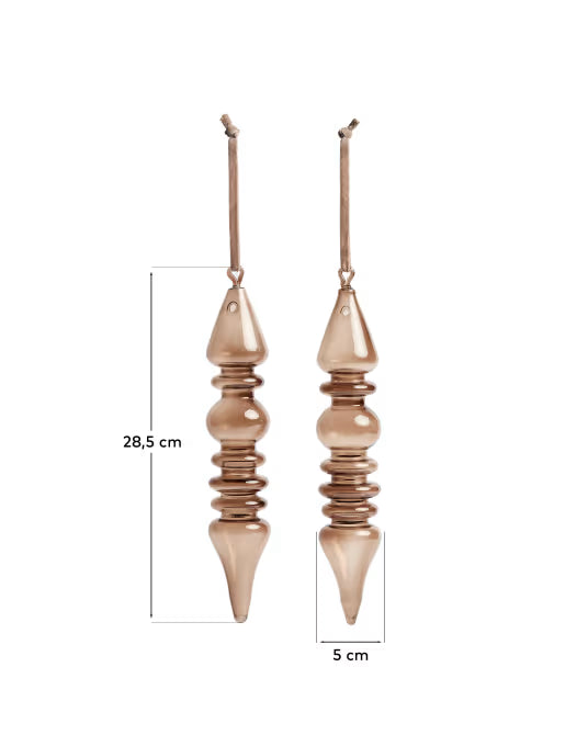 Set Lioren di 2 ornamenti da appendere in vetro riciclato marrone
