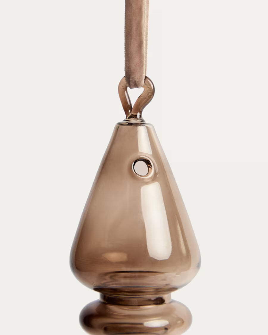 Set Lioren di 2 ornamenti da appendere in vetro riciclato marrone