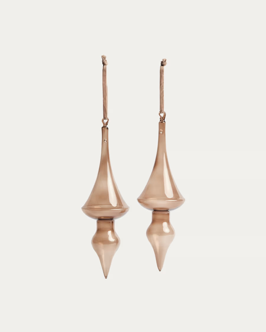 Set Talnea di 2 ornamenti da appendere in vetro riciclato marrone 29,5 cm