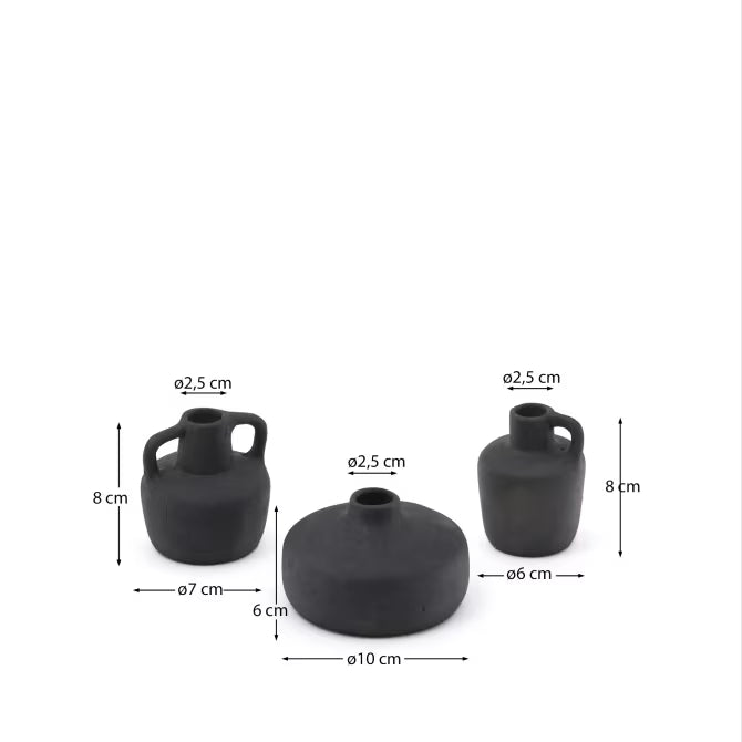 Set Sofra di 3 vasi in terracotta con finitura in nero 6 cm / 7 cm / 10 cm