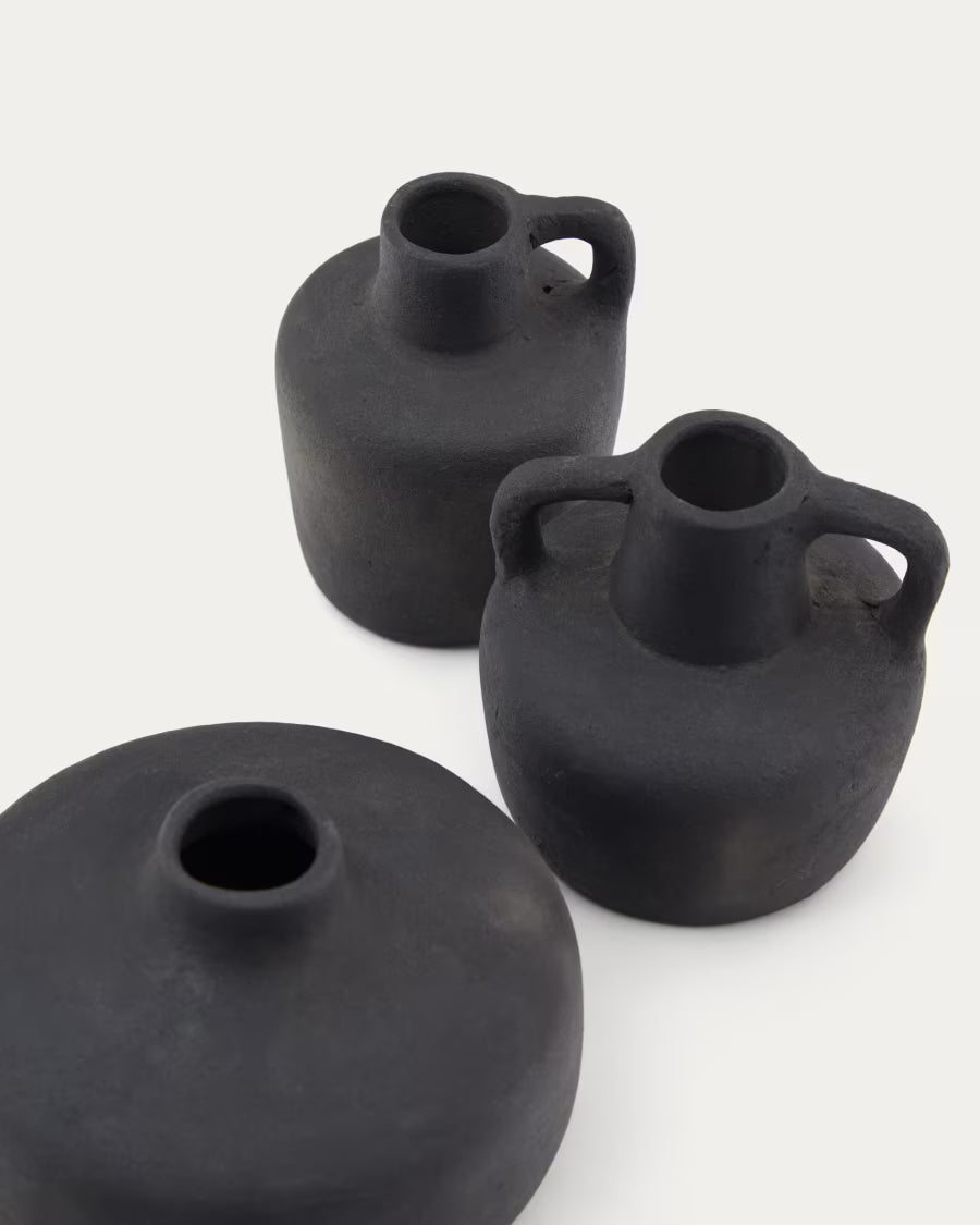 Set Sofra di 3 vasi in terracotta con finitura in nero 6 cm / 7 cm / 10 cm