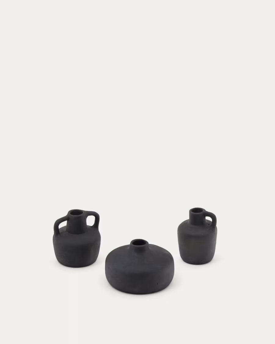 Set Sofra di 3 vasi in terracotta con finitura in nero 6 cm / 7 cm / 10 cm