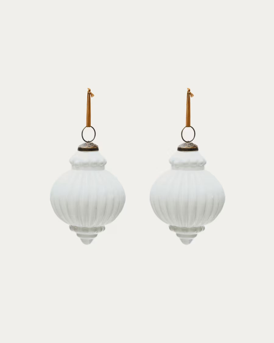 Set di 2 palline di Natale Irlo in vetro riciclato bianco Ø 10 cm