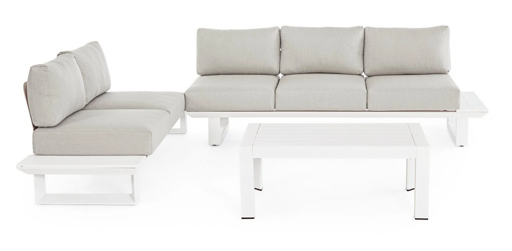 Set salotto KONNOR con 2 divani e 1 tavolino in alluminio bianco