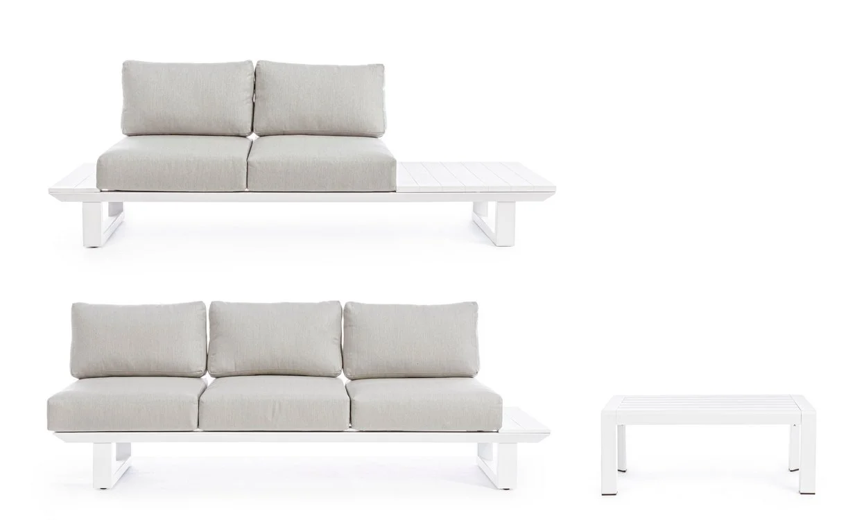 Set salotto KONNOR con 2 divani e 1 tavolino in alluminio bianco