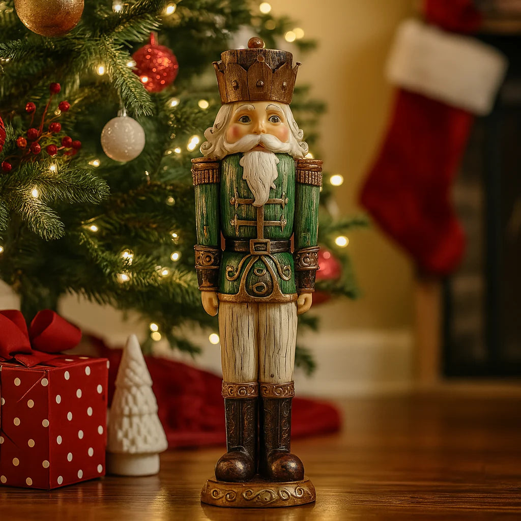 Soldatino schiaccianoci natalizio in poliresina con luci a batteria 69 cm