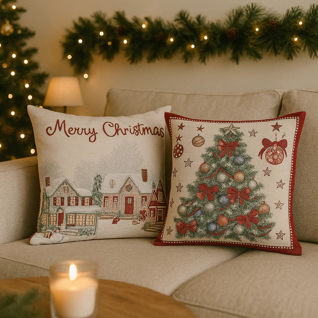 Fodera per cuscino a tema natalizio, in cotone e poliestere da 45x45 cm