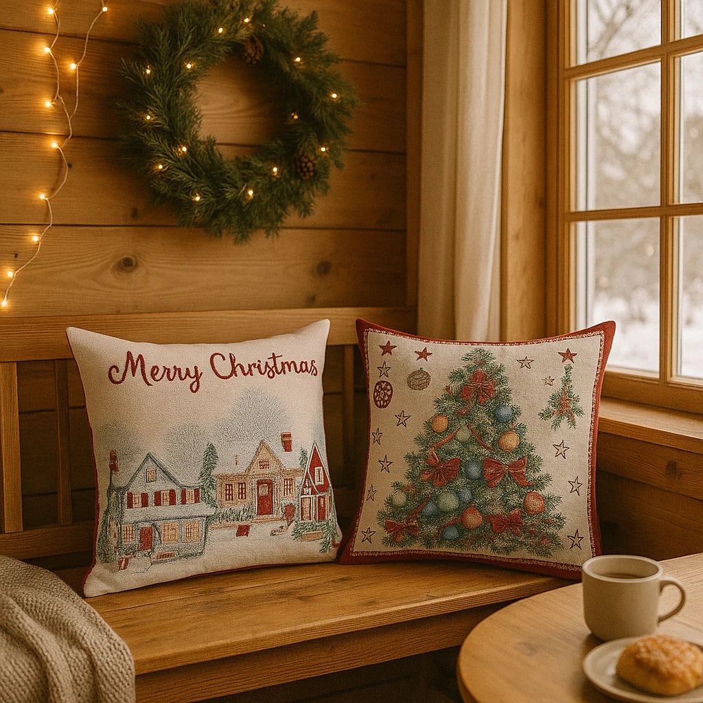 Fodera per cuscino a tema albero natalizio, in cotone e poliestere da 45x45 cm