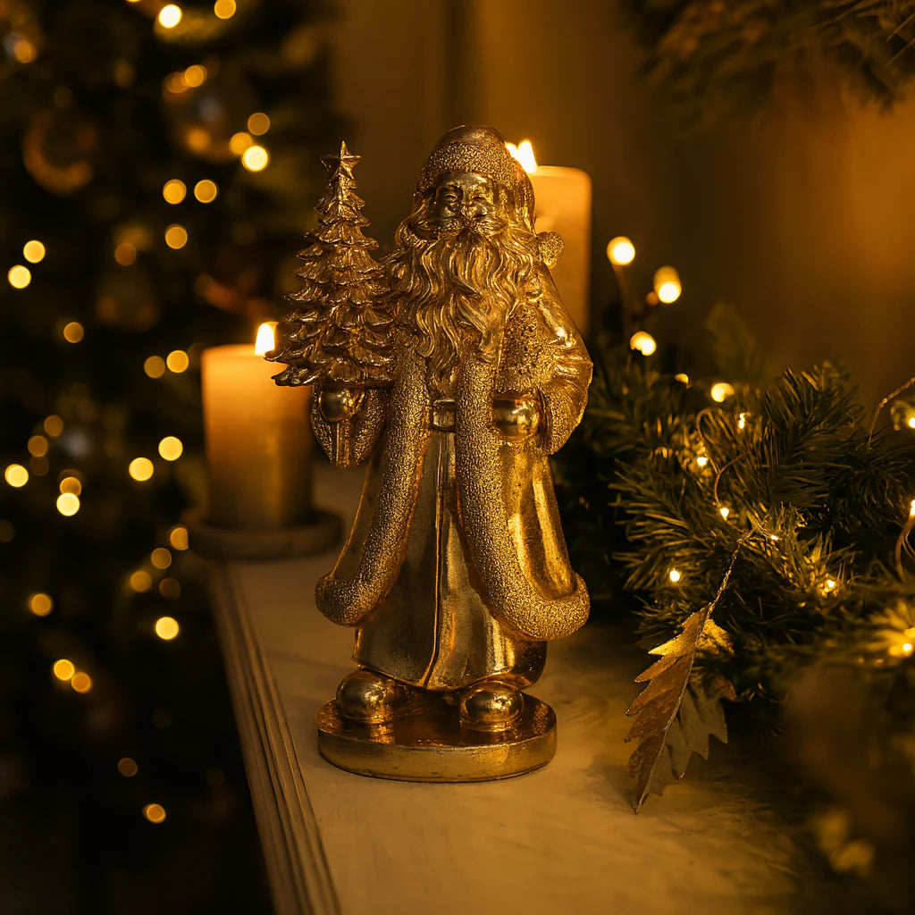 Supporto Babbo Natale in resina color oro