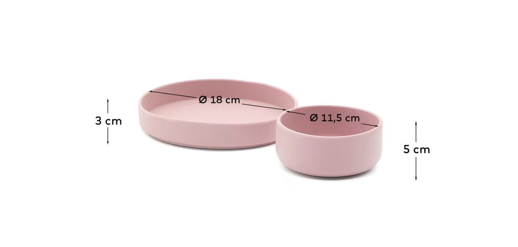 Set Lili piatto e ciotola in silicone rosa