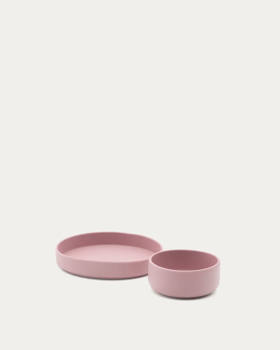 Set Lili piatto e ciotola in silicone rosa