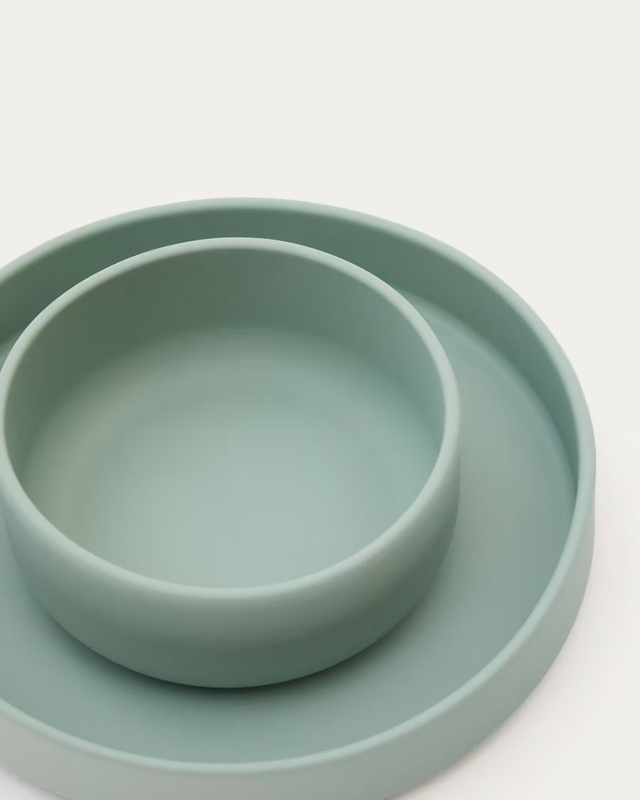 Set Lili piatto e ciotola in silicone turchese
