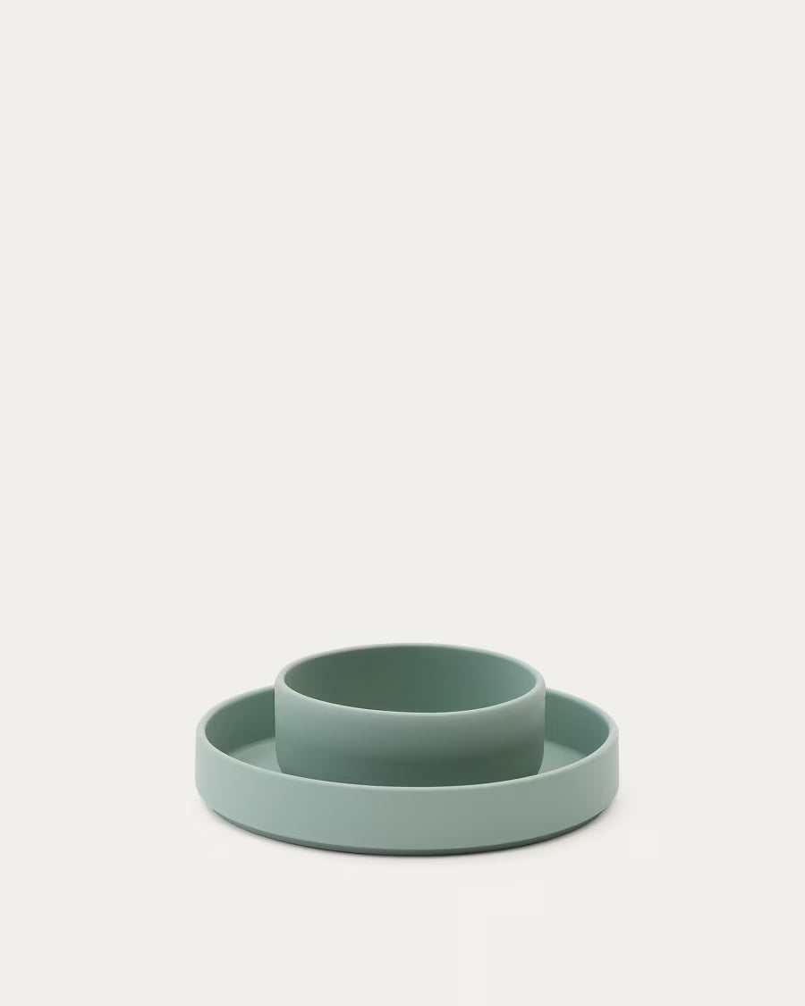 Set Lili piatto e ciotola in silicone turchese