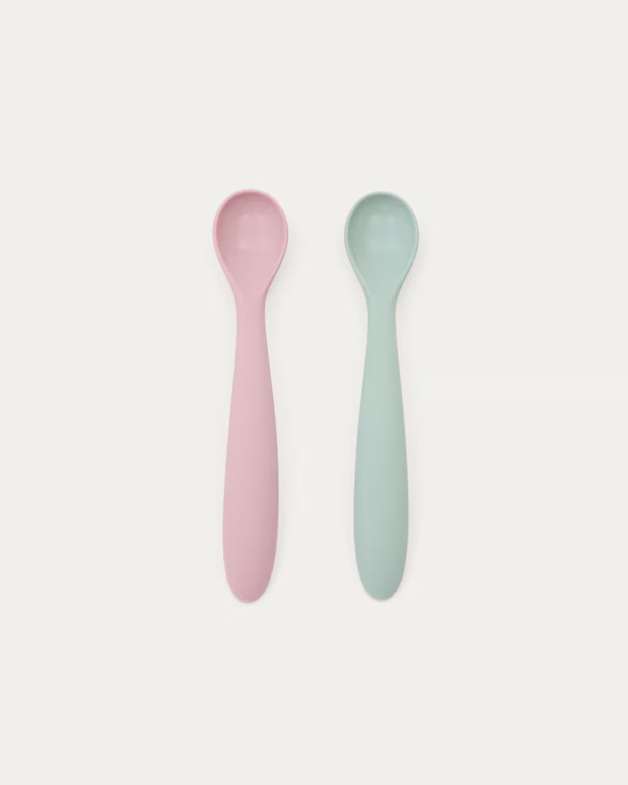 Set Lili 2 cucchiai in silicone rosa e turchese