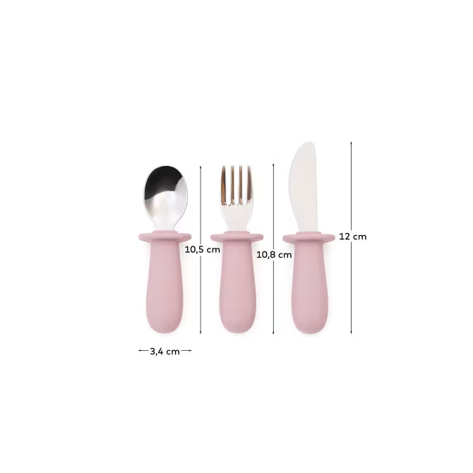 Set Lili cucchiaio, forchetta e coltello in silicone rosa