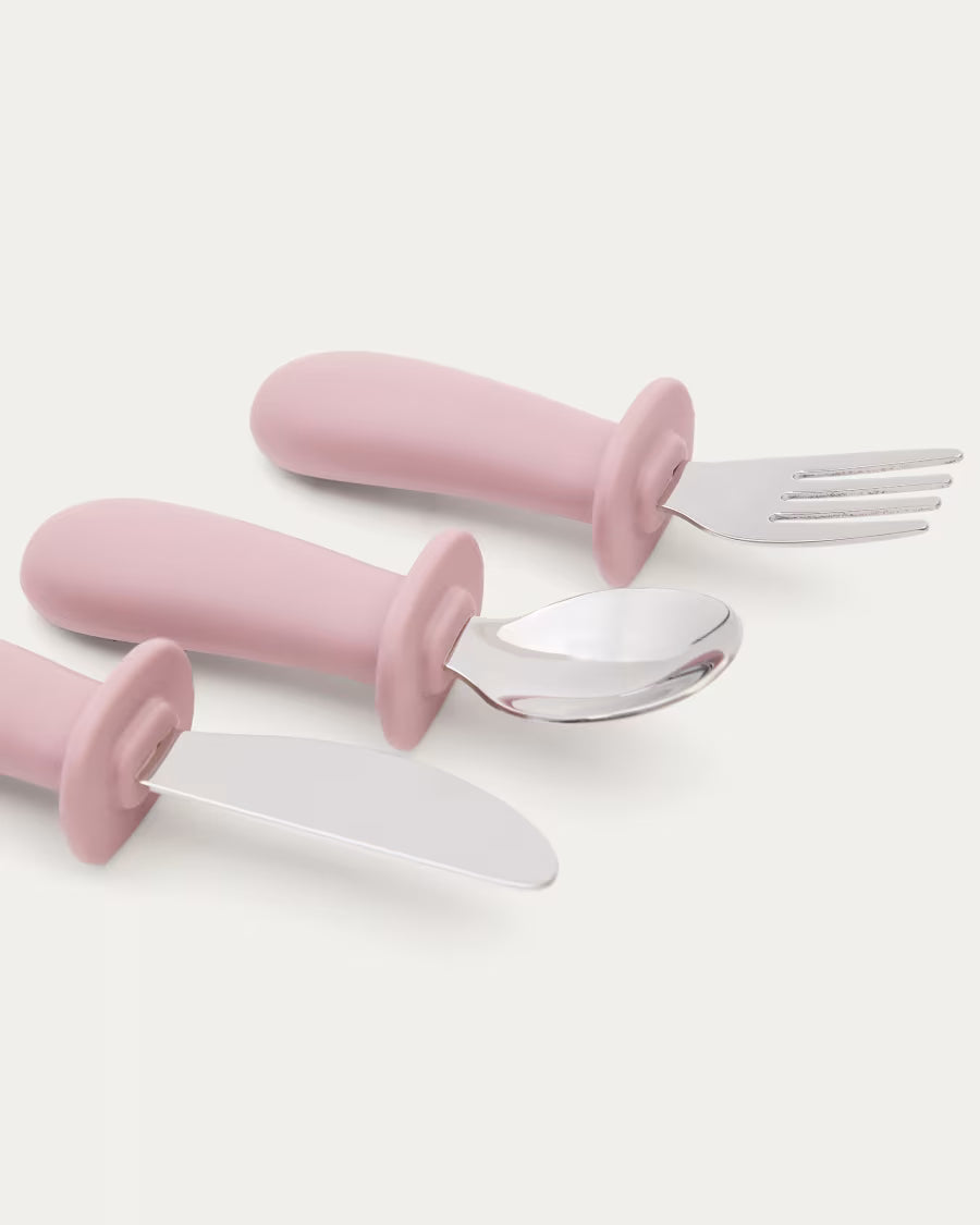 Set Lili cucchiaio, forchetta e coltello in silicone rosa