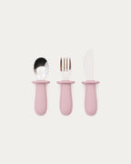 Set Lili cucchiaio, forchetta e coltello in silicone rosa