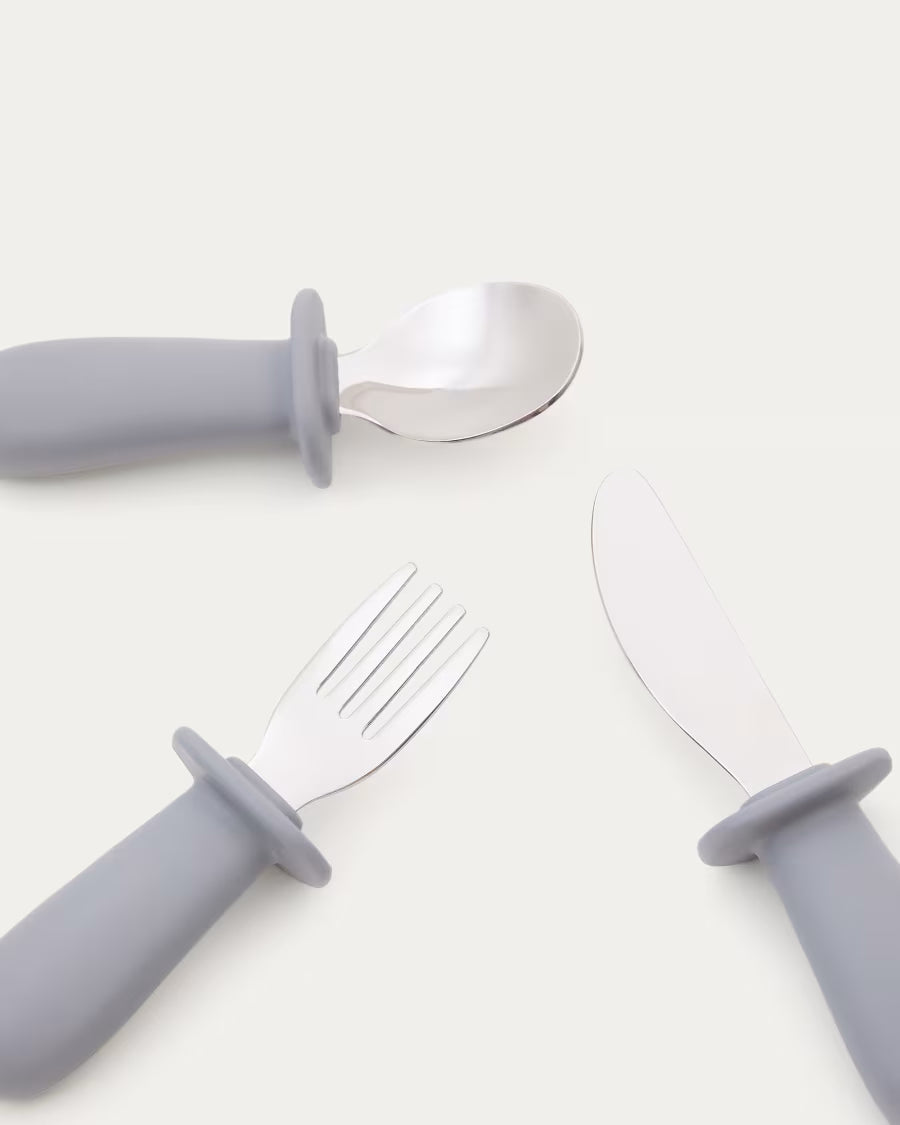 Set Lili cucchiaio, forchetta e coltello in silicone blu