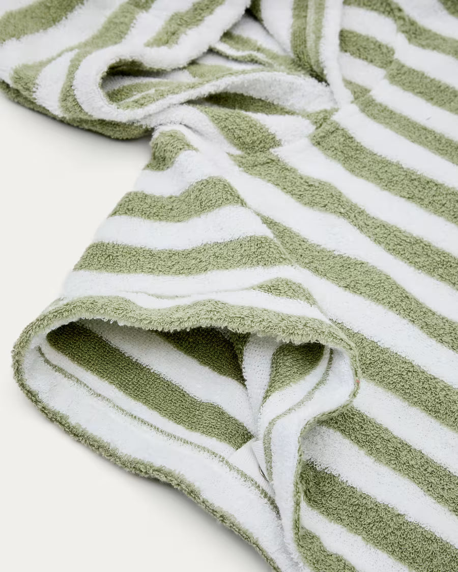Asciugamano poncho Nuni di cotone a righe bianche e verdi taglia 2/3 anni