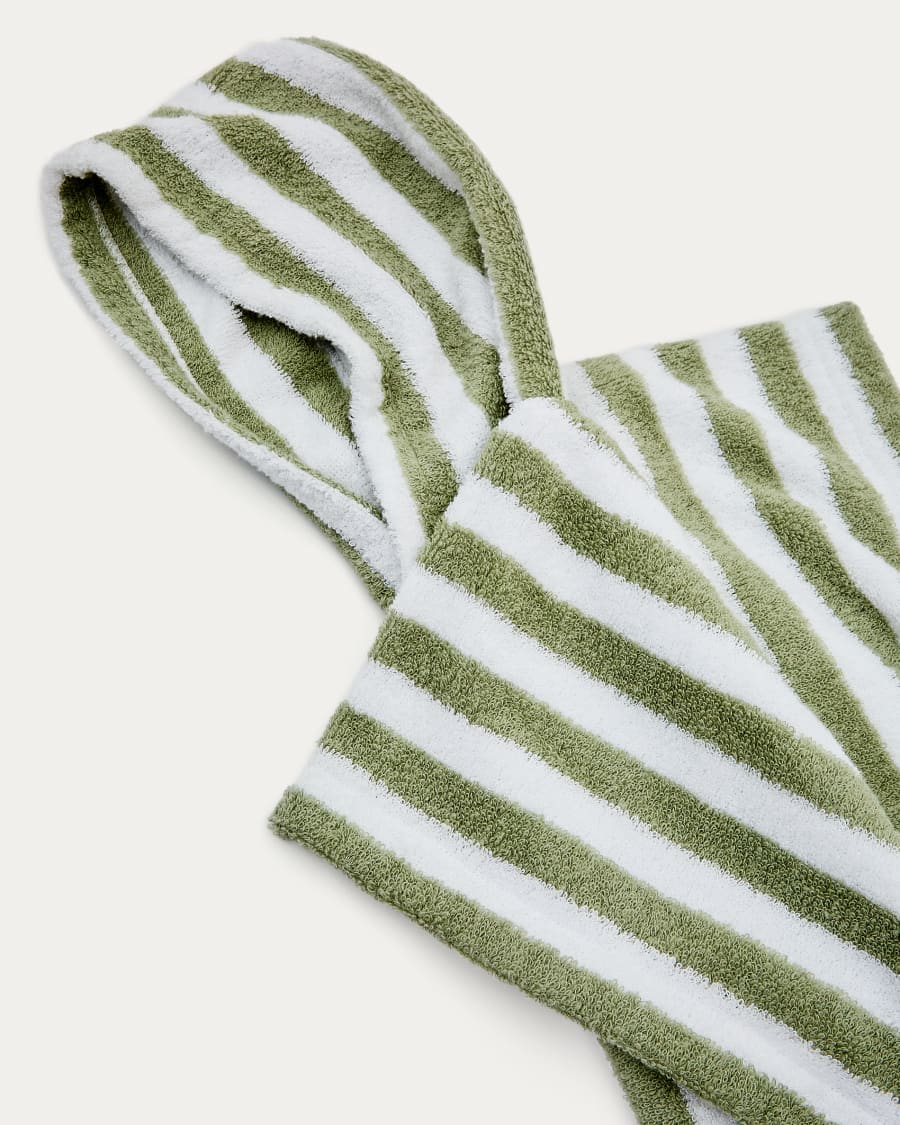 Asciugamano poncho Nuni di cotone a righe bianche e verdi taglia 2/3 anni