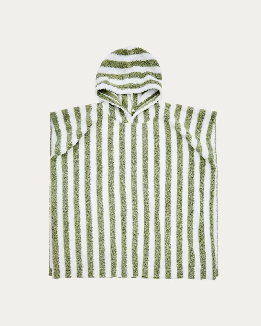 Asciugamano poncho Nuni di cotone a righe bianche e verdi taglia 2/3 anni