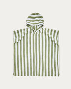 Asciugamano poncho Nuni di cotone a righe bianche e verdi taglia 2/3 anni