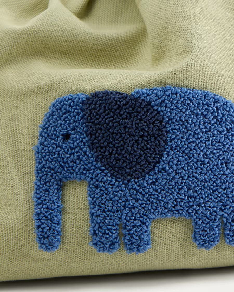 Set Tandani di 2 borse in cotone beige e verde con elefante blu ricamato