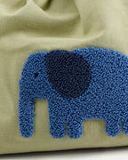 Set Tandani di 2 borse in cotone beige e verde con elefante blu ricamato
