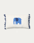 Copricuscino Tandani in cotone beige con elefante ricamato blu 30 x 50 cm