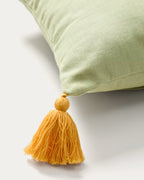 Copricuscino Tandani in cotone verde con lettere ricamate multicolori 30 x 50 cm