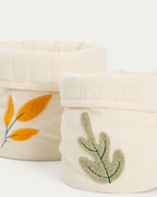 Set Tandani di 2 cesti per bambini in cotone beige con foglie ricamate