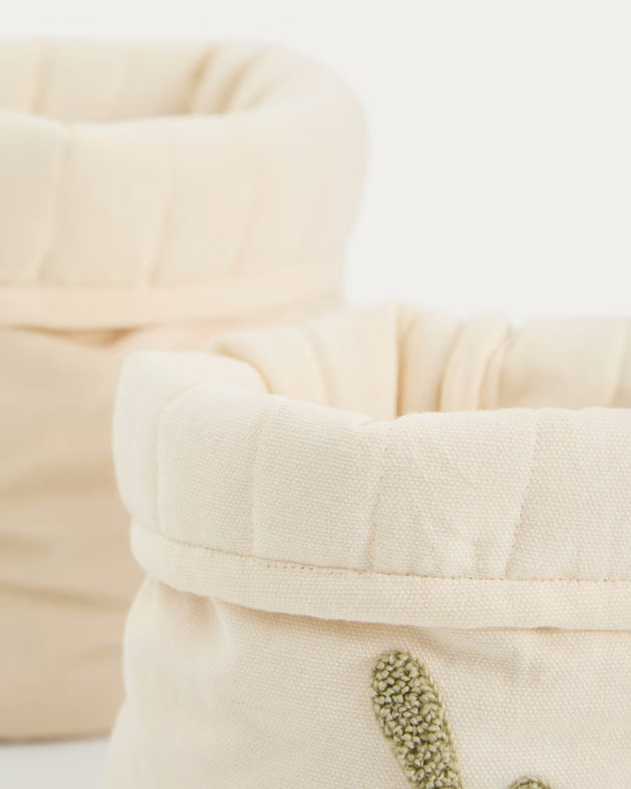 Set Tandani di 2 cesti per bambini in cotone beige con foglie ricamate
