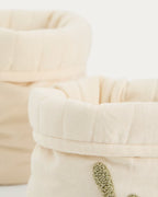 Set Tandani di 2 cesti per bambini in cotone beige con foglie ricamate