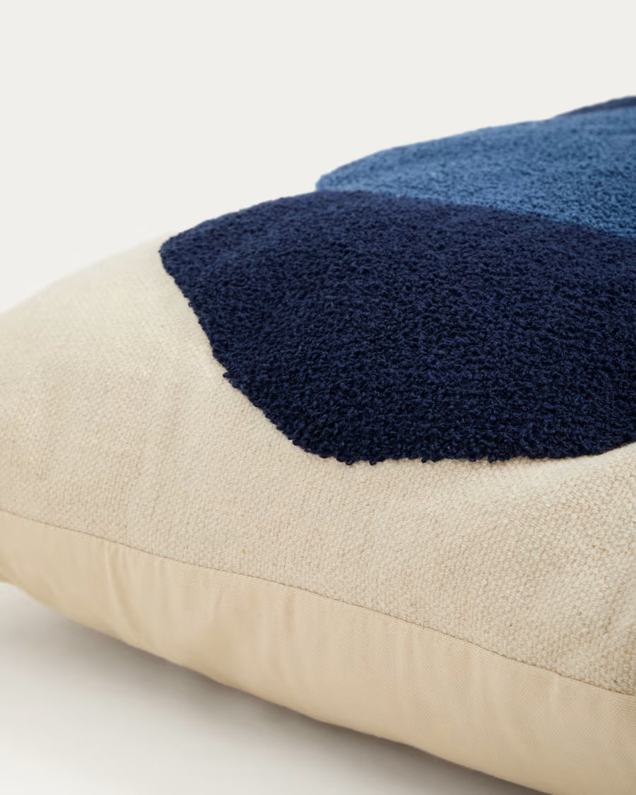 Cuscino da pavimento Tandani in cotone beige con elefante blu 70 x 70 cm