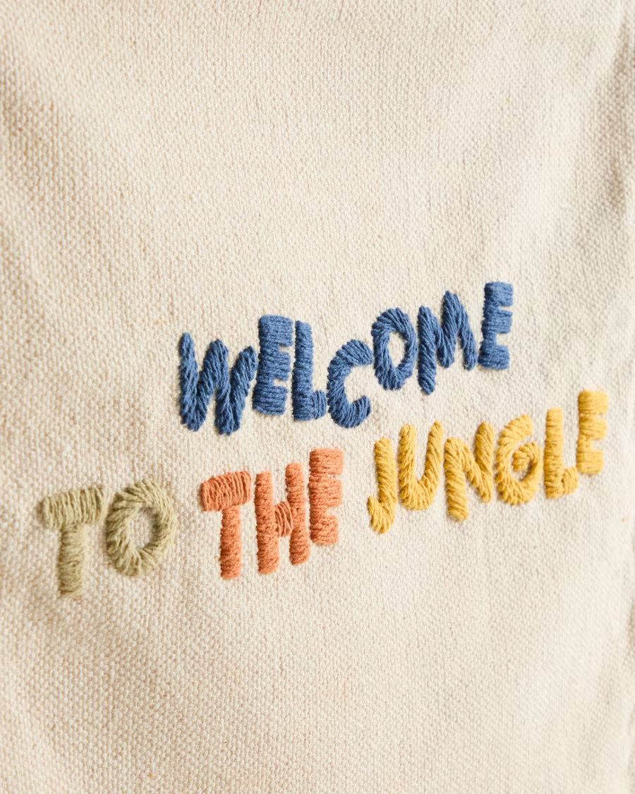 Arazzo Tandani in cotone beige con lettere multicolore e frange 40 x 50 cm