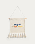 Arazzo Tandani in cotone beige con lettere multicolore e frange 40 x 50 cm