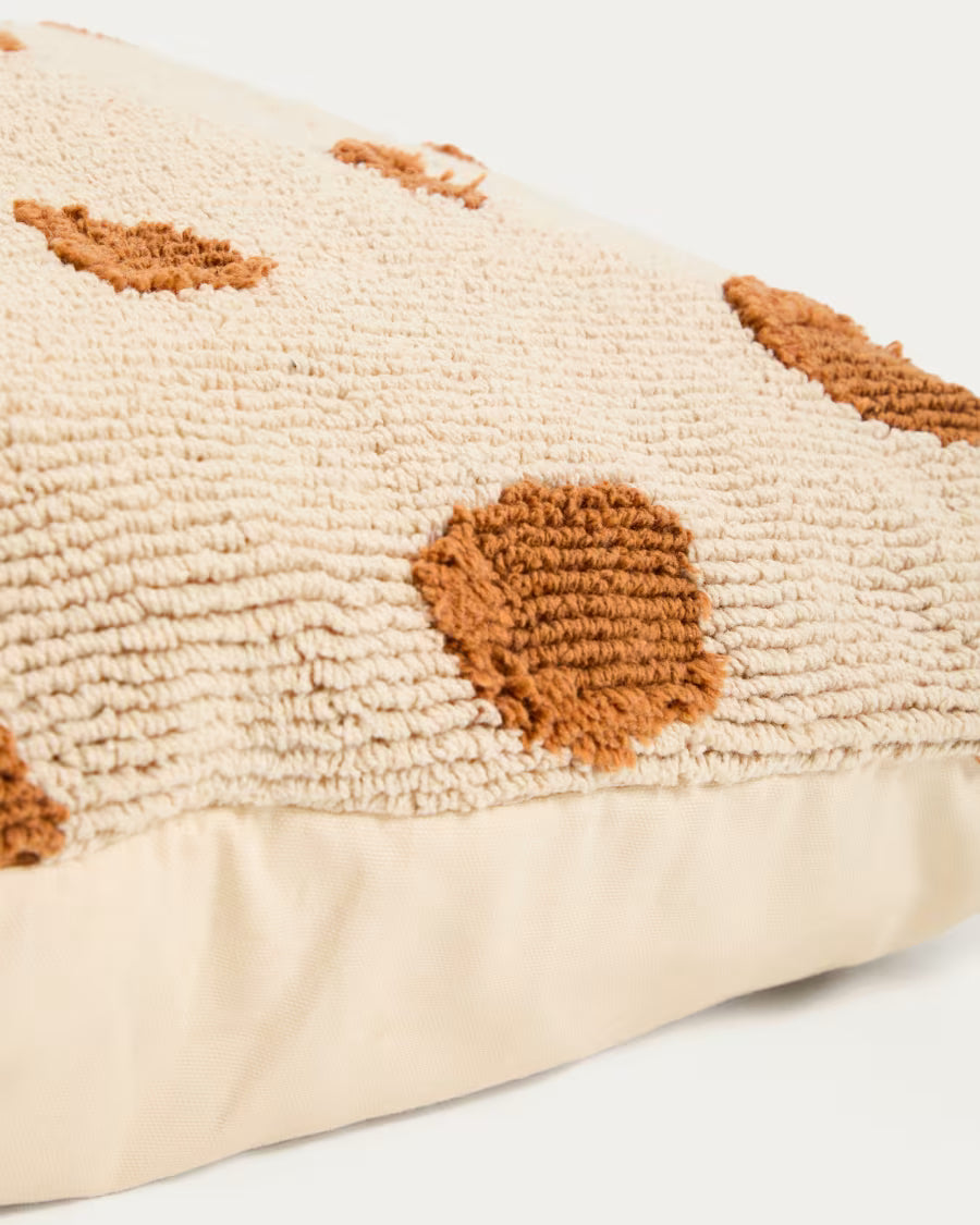 Cuscino da pavimento Tandani in cotone beige con disegno di ghepardo arancione 70 x 70 cm