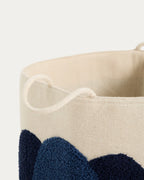 Cesta Tandani in cotone beige con elefante blu 50 cm