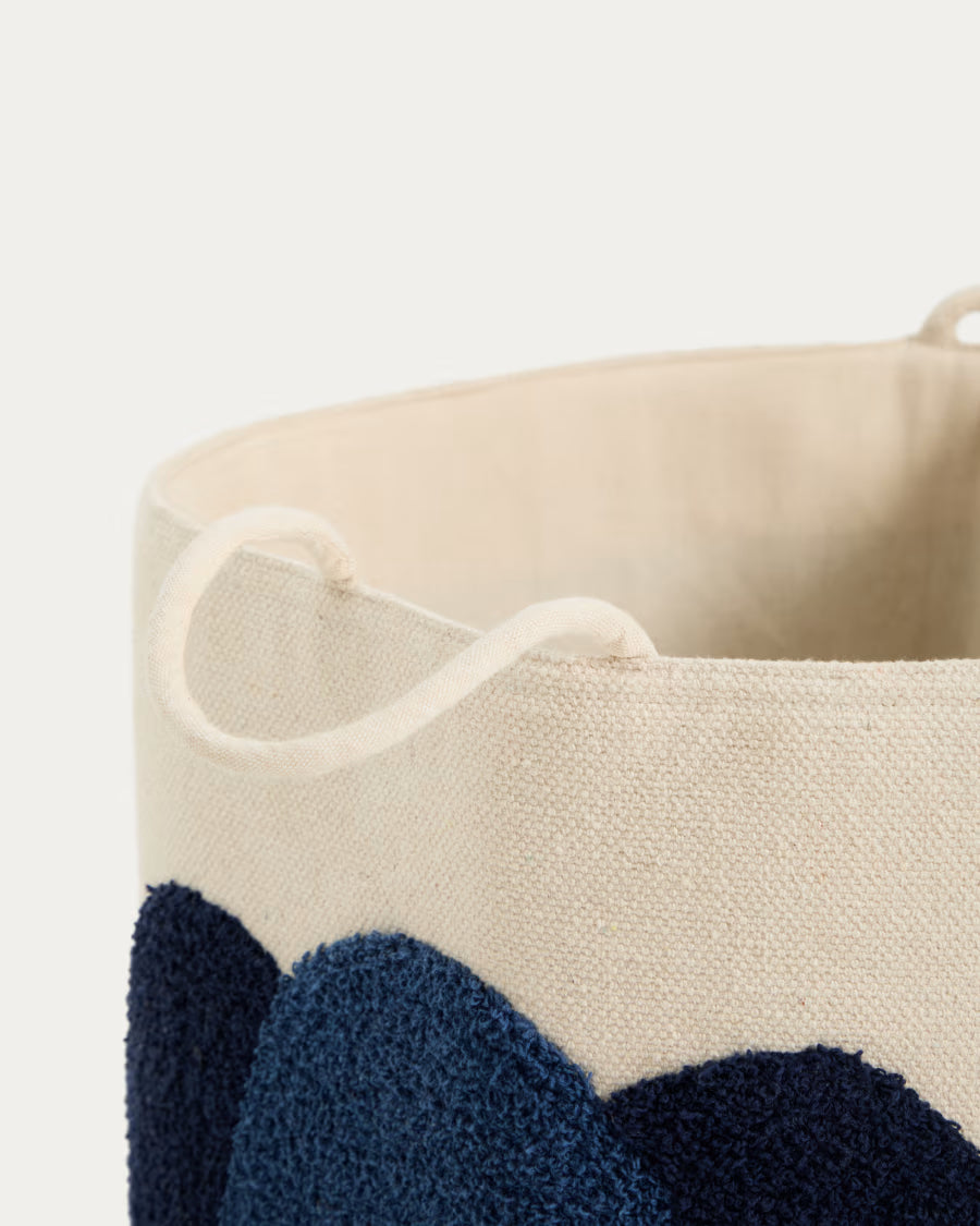 Cesta Tandani in cotone beige con elefante blu 50 cm