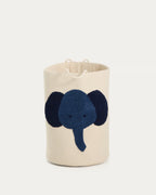 Cesta Tandani in cotone beige con elefante blu 50 cm
