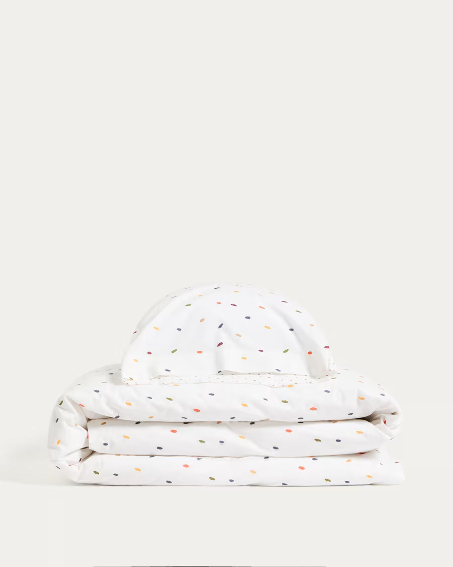 Set Epifania con copripiumino e federa in cotone beige per letto da 70 cm