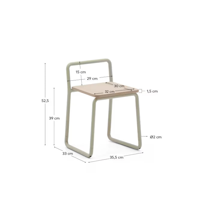 Sedia Tinn in impiallacciatura di frassino e struttura in metallo beige