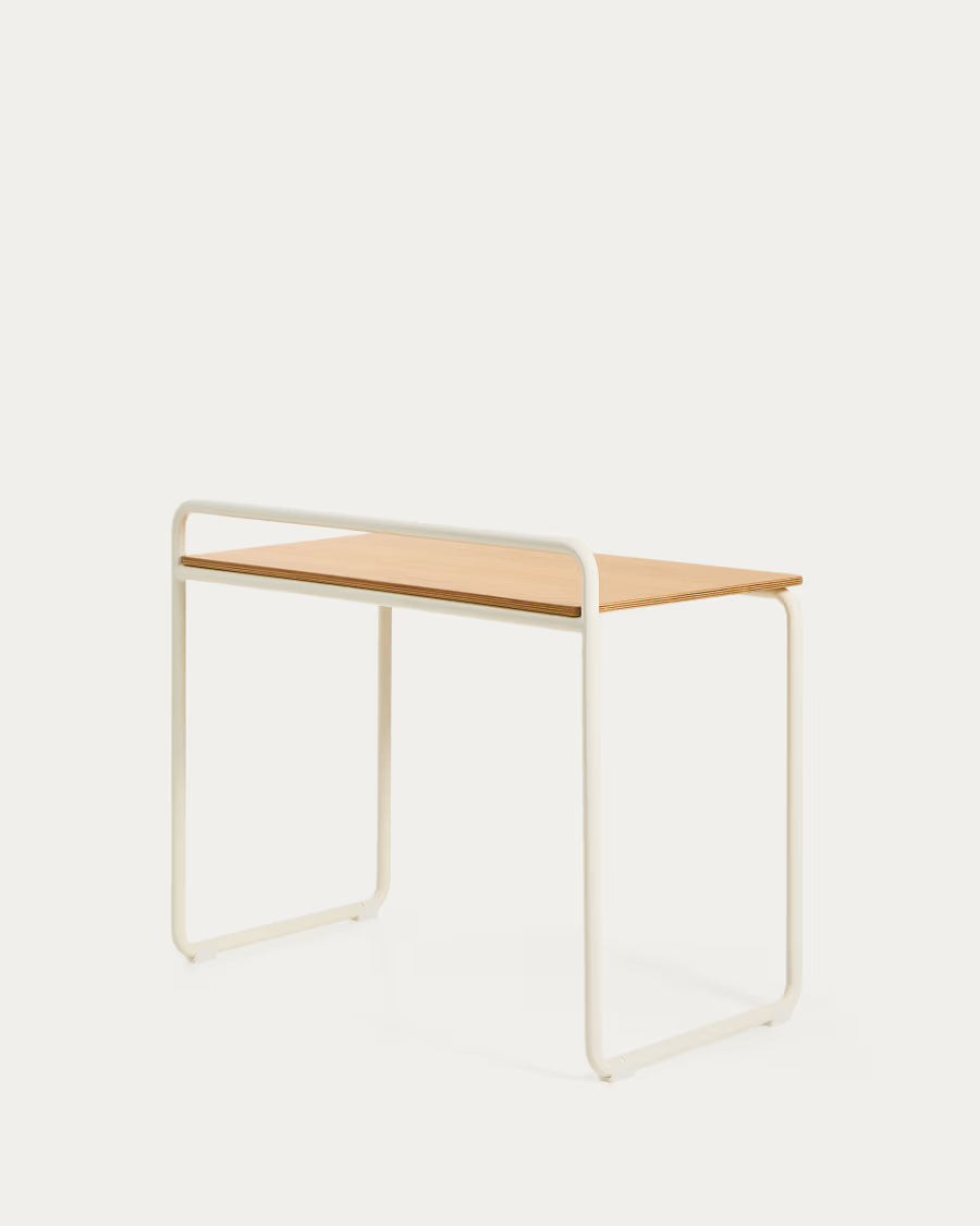 Scrivania Tinn in impiallacciatura di frassino e struttura in metallo beige 82 x 45 cm