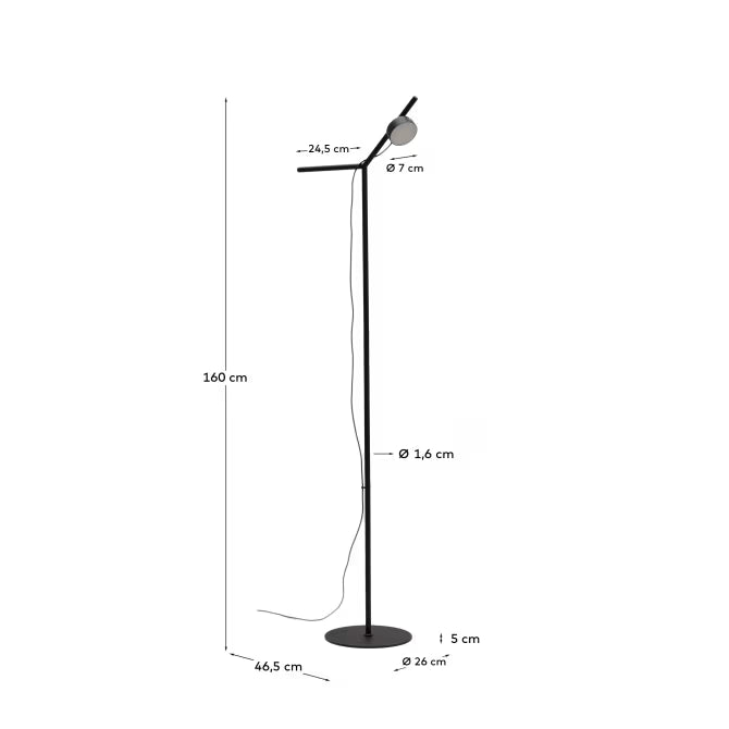 Lampada da terra Orey in metallo nero